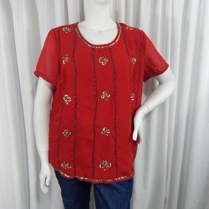 NWOT Dark Red Sequined Sparkly Dressy Blouse